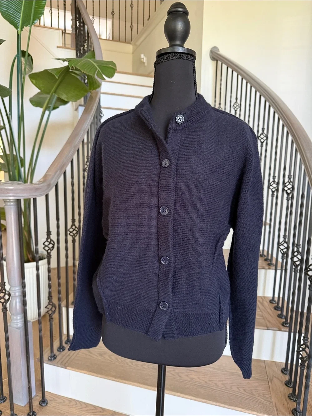 MNG Women's Navy Button-Up Knit Jacket (M)